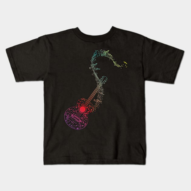 Acoustic Guitar and Music Notes Kids T-Shirt by AnnArtshock